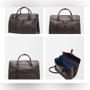 Peter Millar Dark Brown Leather Overnight Bag